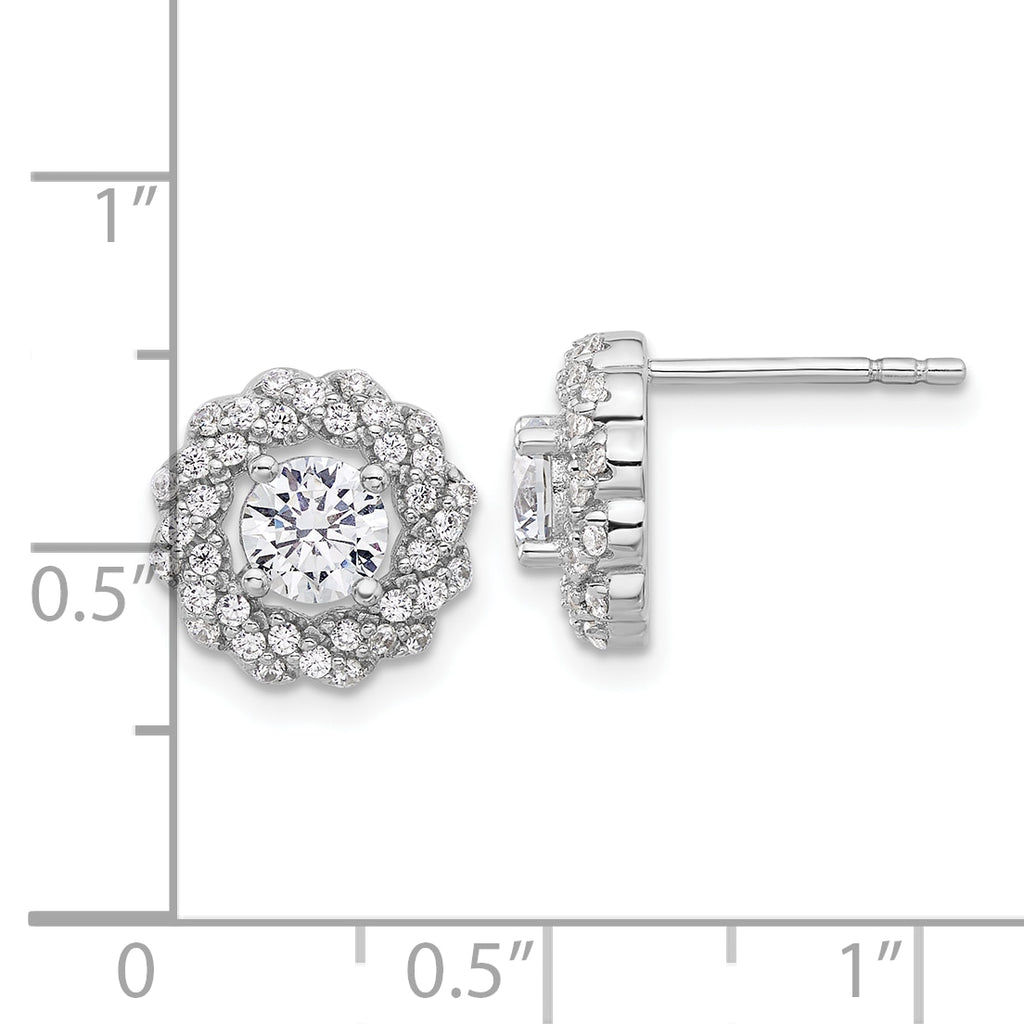 Pure Fire Sterling Silver Rhod-plated CZ Round Post Earrings