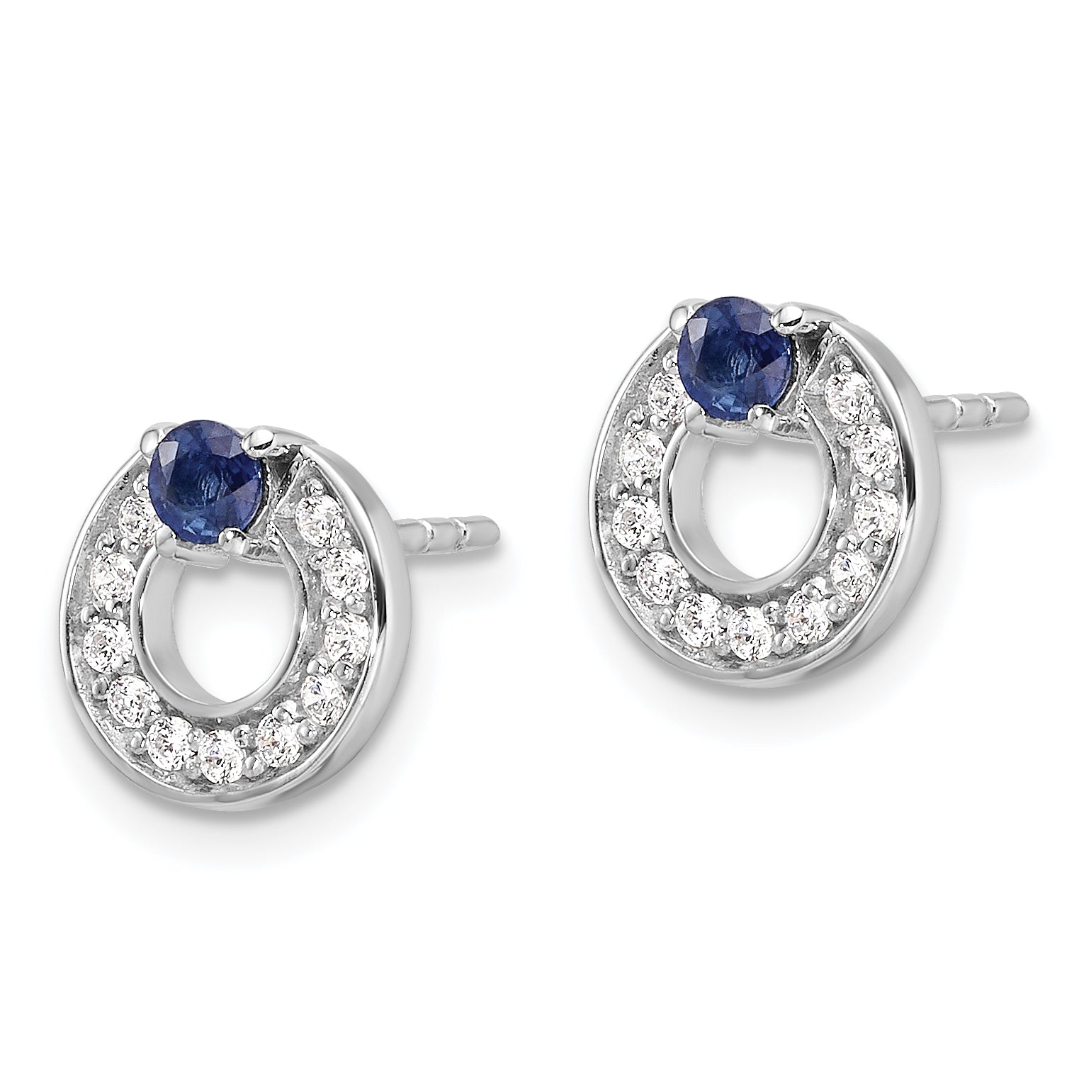 Sterling Silver RH-plated CZ and Blue Sapphire Post Earrings Secondary image