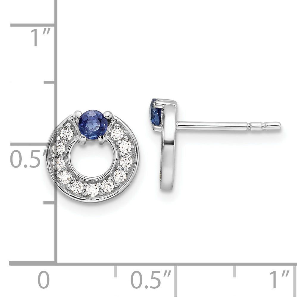 Sterling Silver RH-plated CZ and Blue Sapphire Post Earrings