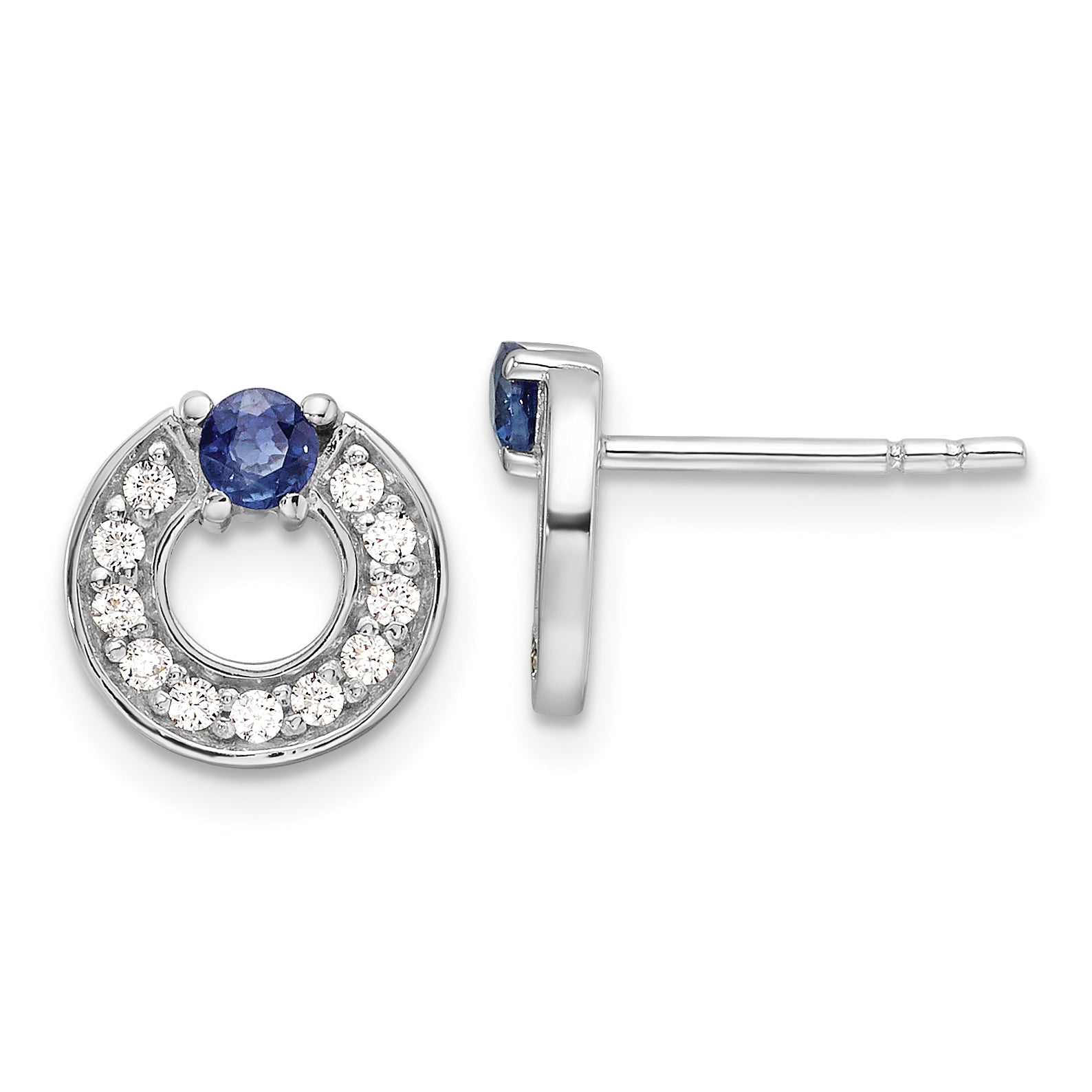 Sterling Silver RH-plated CZ and Blue Sapphire Post Earrings Main image