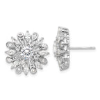Sterling Silver Rhodium-plated CZ Floral Post Earrings