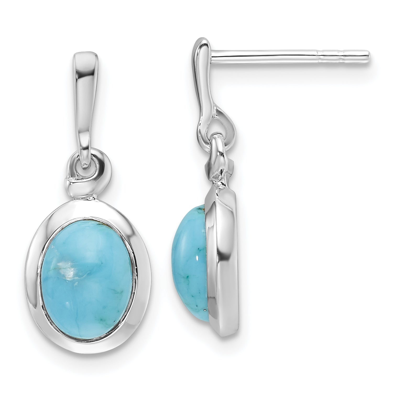 Sterling Silver RH-plated Oval Turquoise Drop Post Earrings Main image