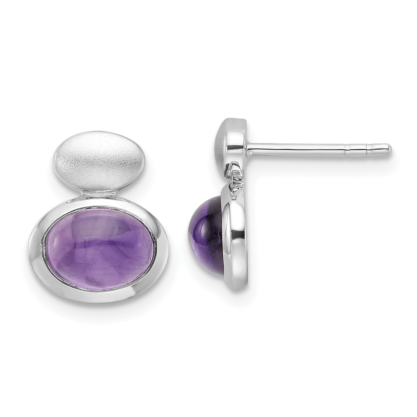 Sterling Silver RH-plated Brushed/Polished Amethyst Earrings Main image