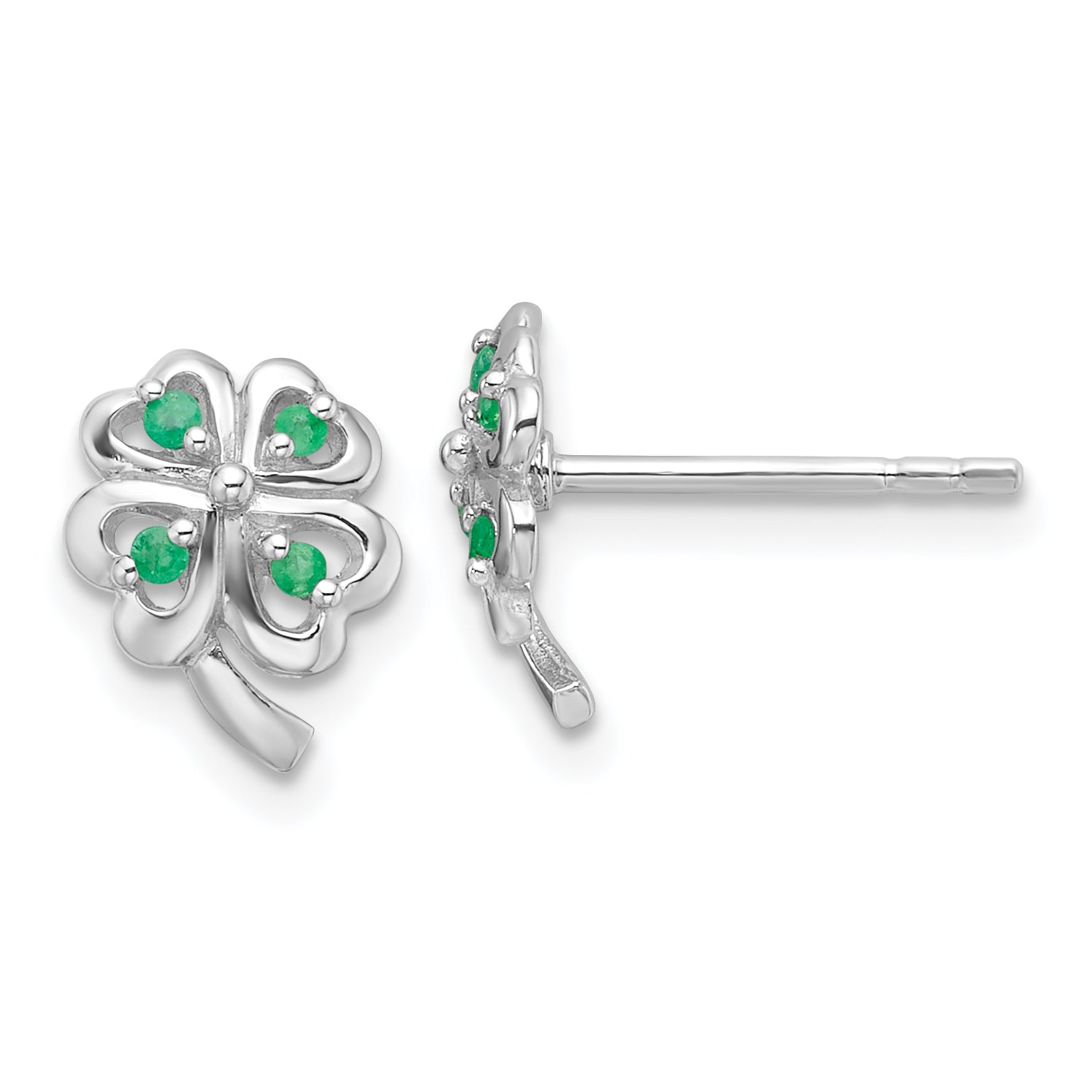 Sterling Silver RH-plated Emerald Four Leaf Clover Post Earrings Main image