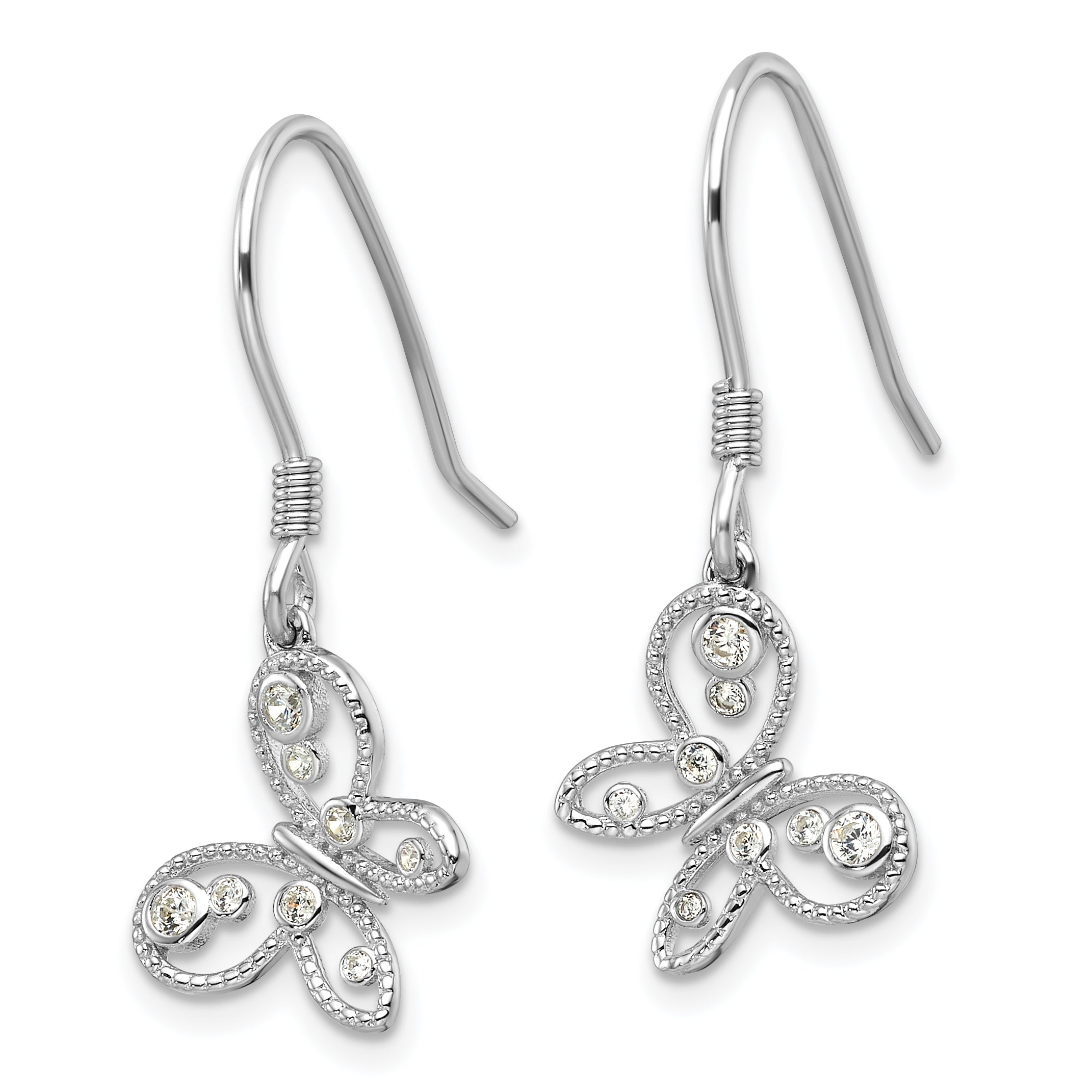 Sterling Silver Rhodium-plated CZ Butterfly Shepherd Hook Earrings Secondary image