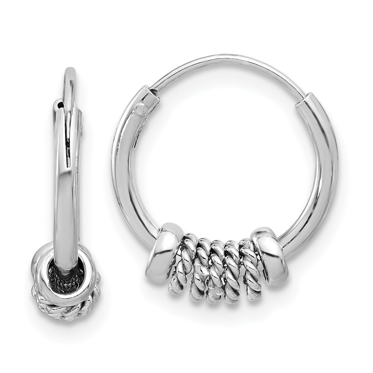 Sterling Silver Rhodium-plated Polished/Textured Endless Hoop Earrings