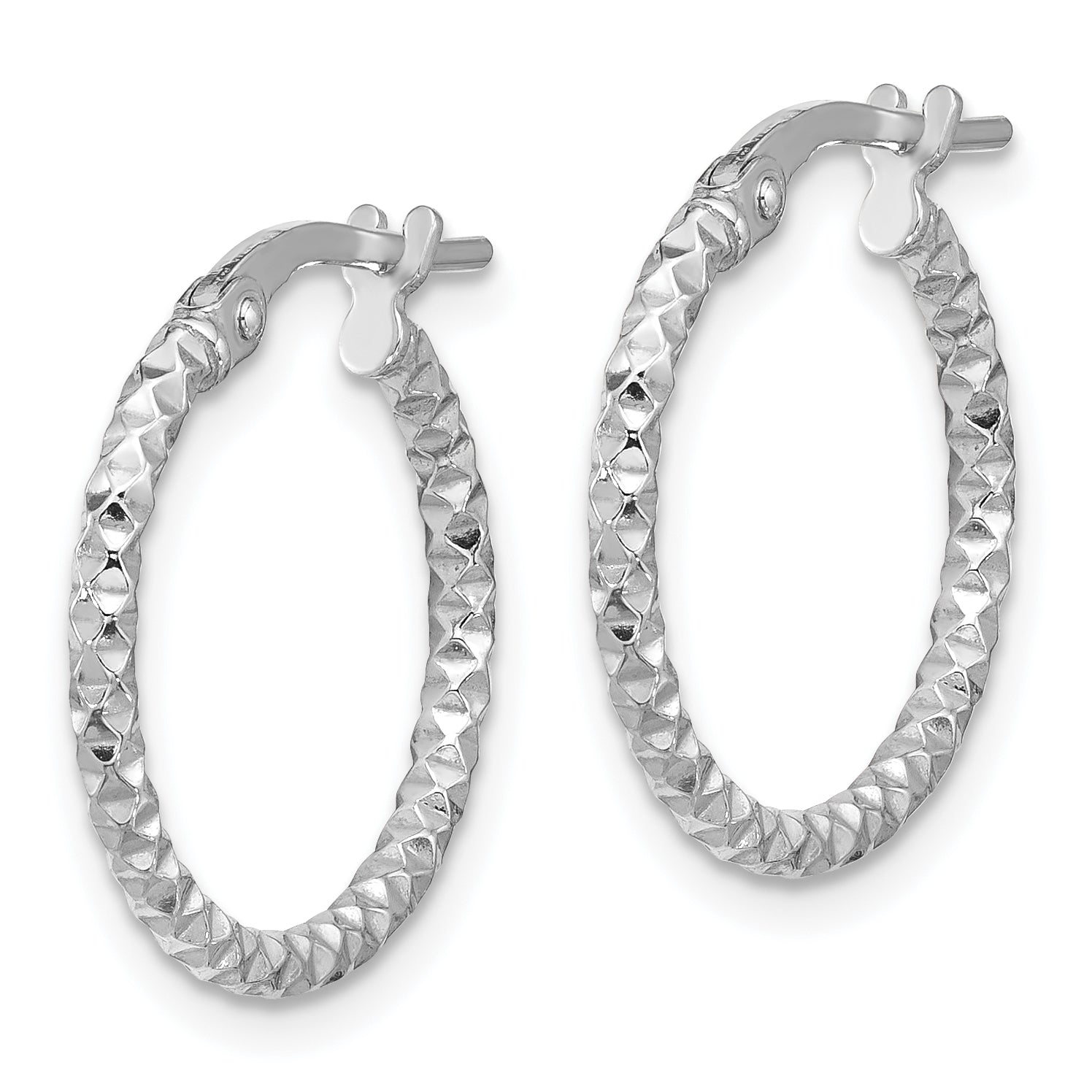 Sterling Silver Rhodium-plated Polished Textured 1.60mm Hoop Earrings Secondary image