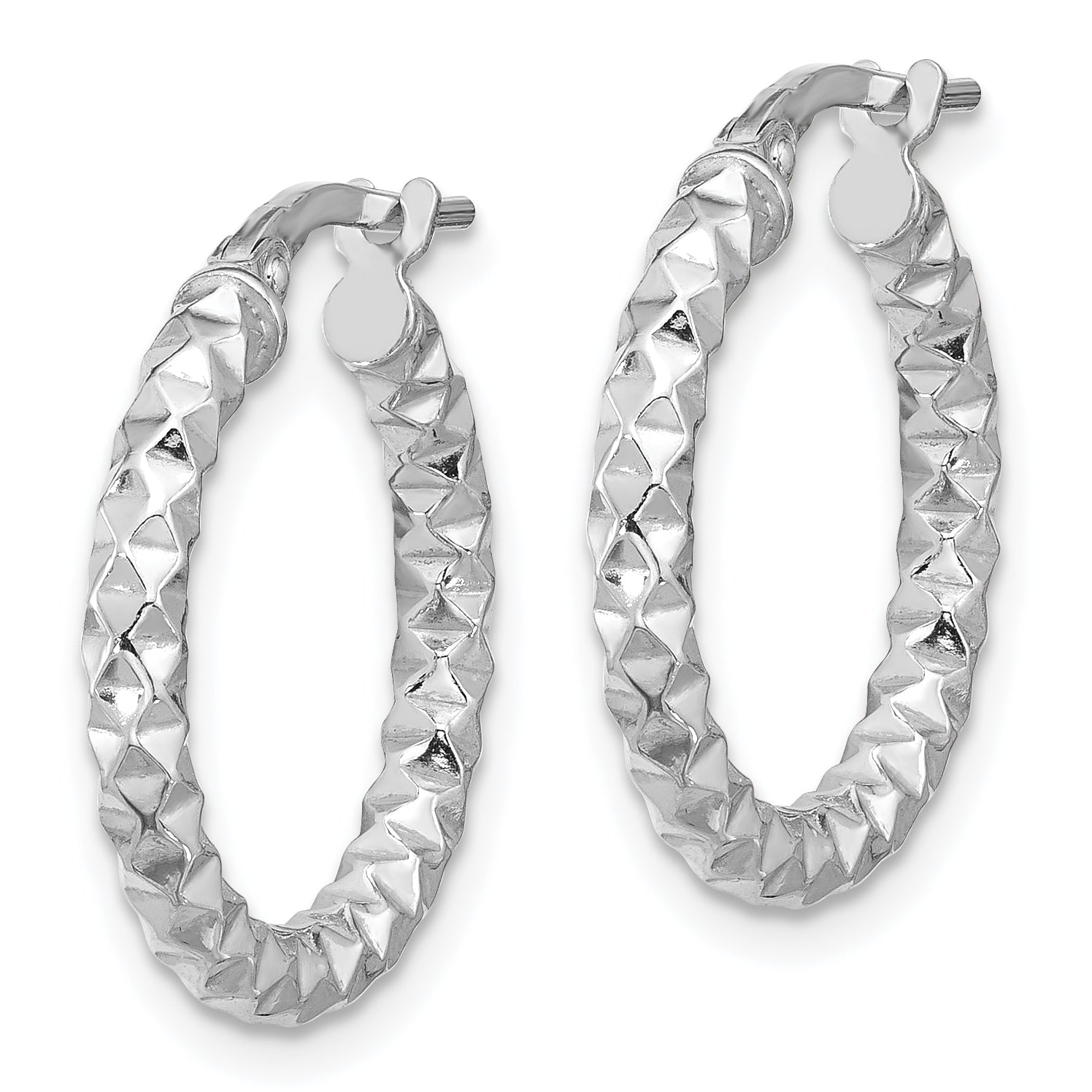 Sterling Silver Rhodium-plated Polished Textured 2.50mm Hoop Earrings Secondary image