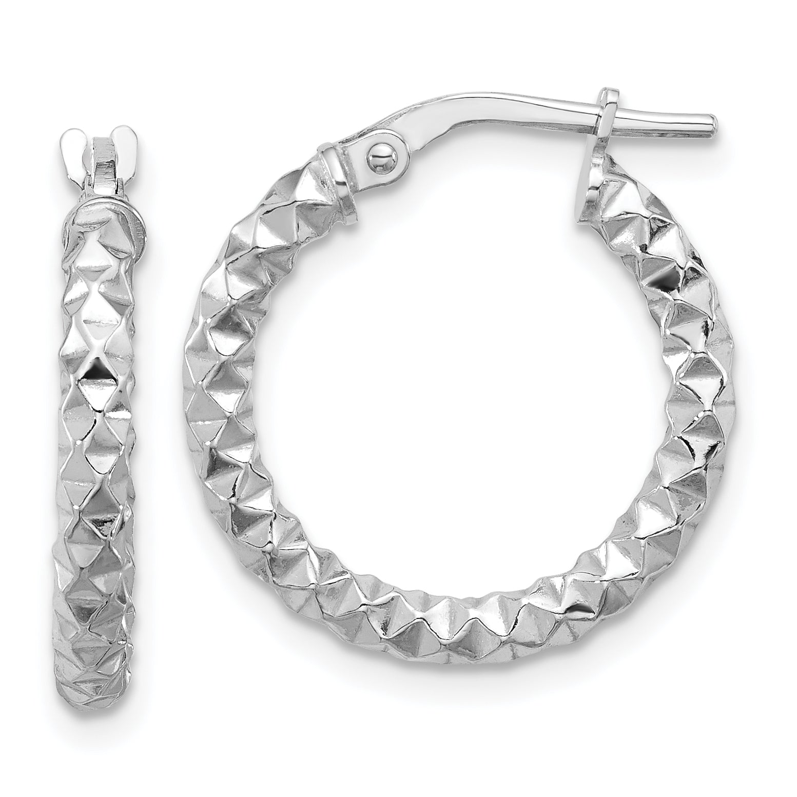 Sterling Silver Rhodium-plated Polished Textured 2.50mm Hoop Earrings Main image
