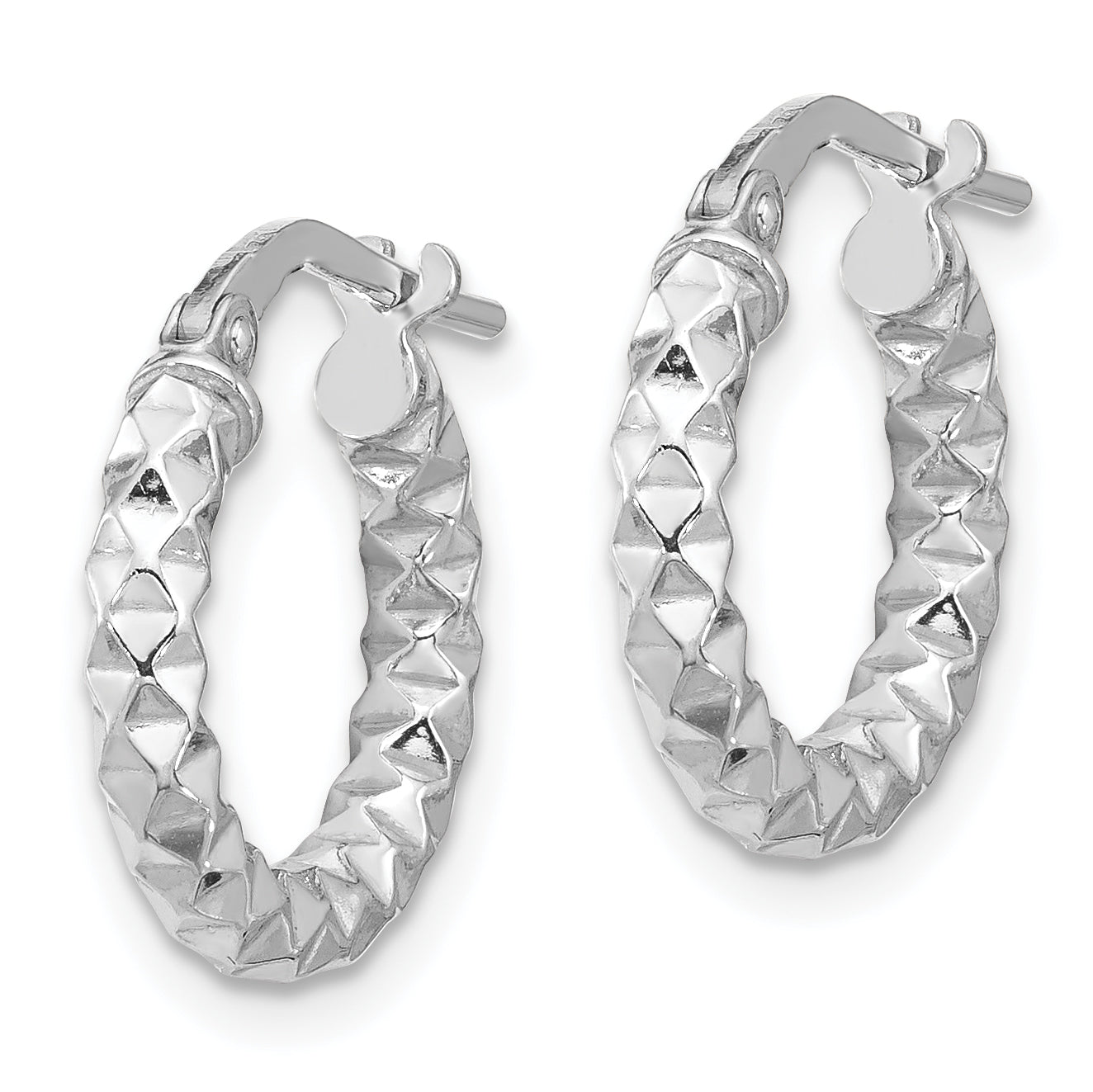 Sterling Silver Rhodium-plated Polished Textured 2.50mm Hoop Earrings Secondary image