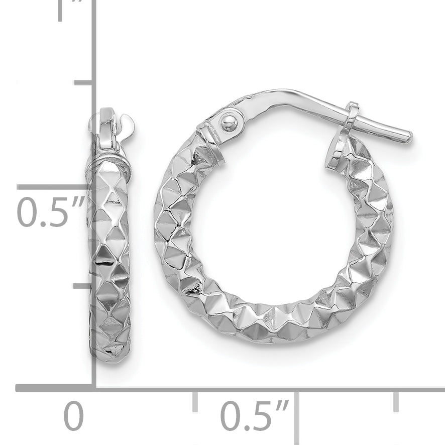 Sterling Silver Rhodium-plated Polished Textured 2.50mm Hoop Earrings
