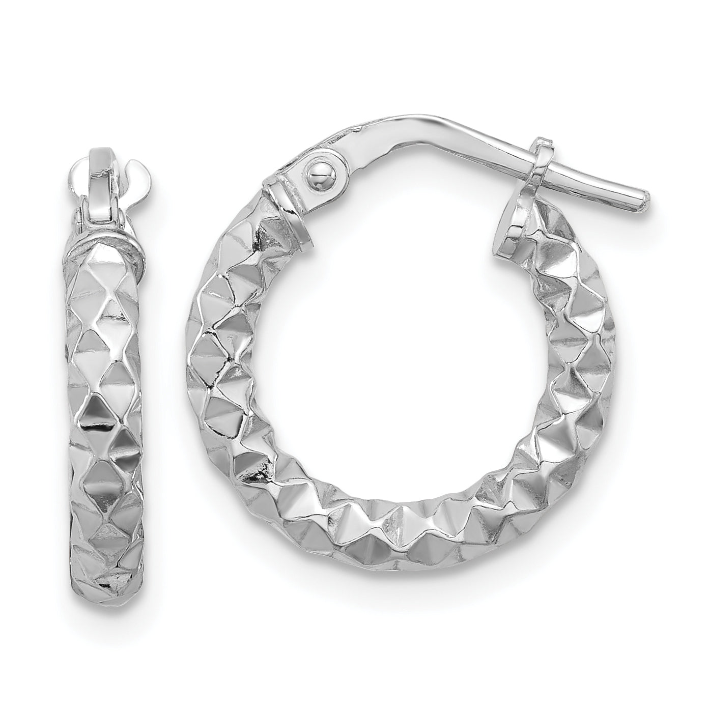Sterling Silver Rhodium-plated Polished Textured 2.50mm Hoop Earrings Main image