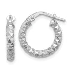 Sterling Silver Rhodium-plated Polished Textured 2.50mm Hoop Earrings