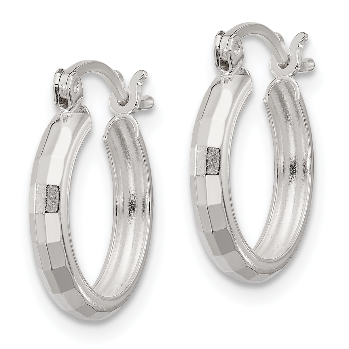 Sterling Silver Polished Textured Hoop Earrings