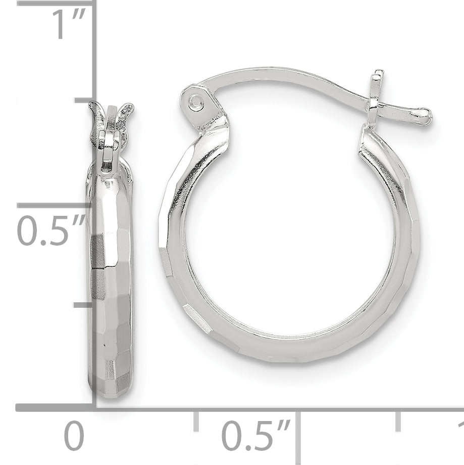 Sterling Silver Polished Textured Hoop Earrings