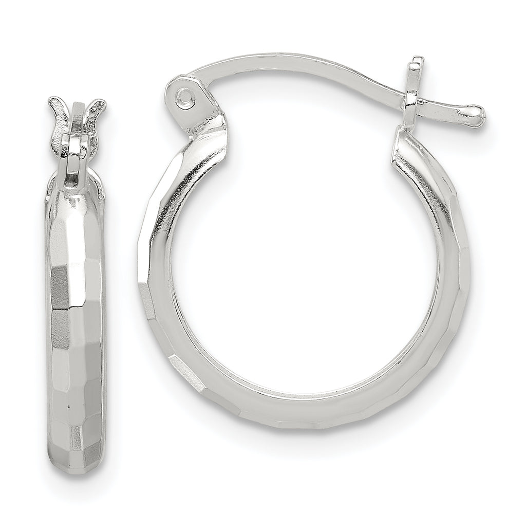Sterling Silver Polished Textured Hoop Earrings