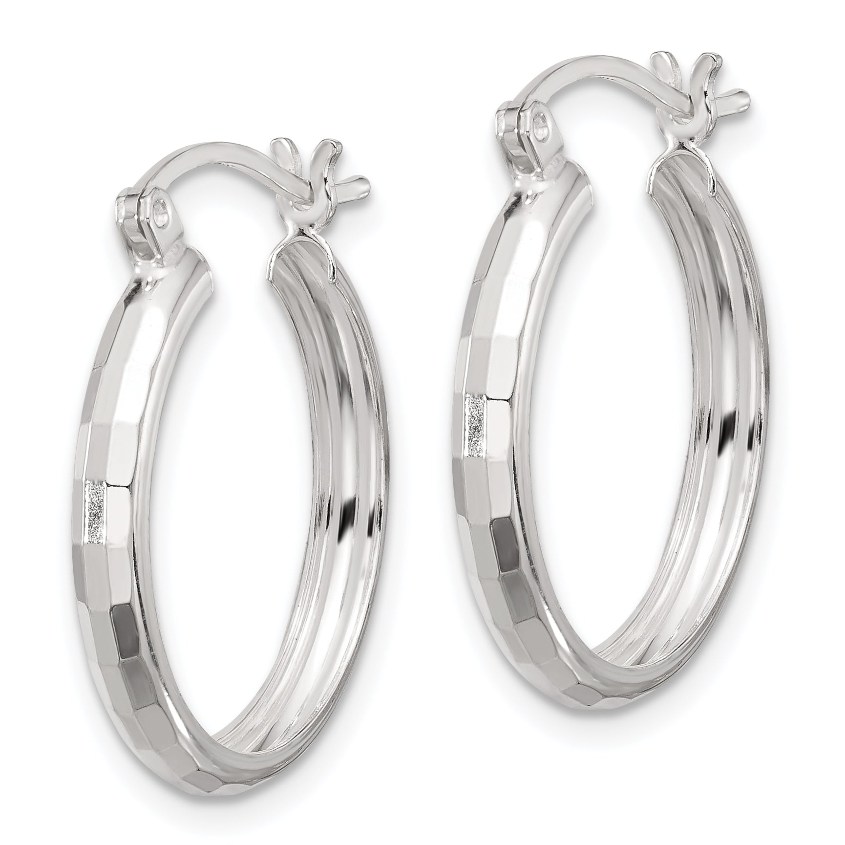Sterling Silver Polished Textured Hoop Earrings