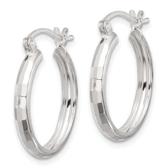 Sterling Silver Polished Textured Hoop Earrings