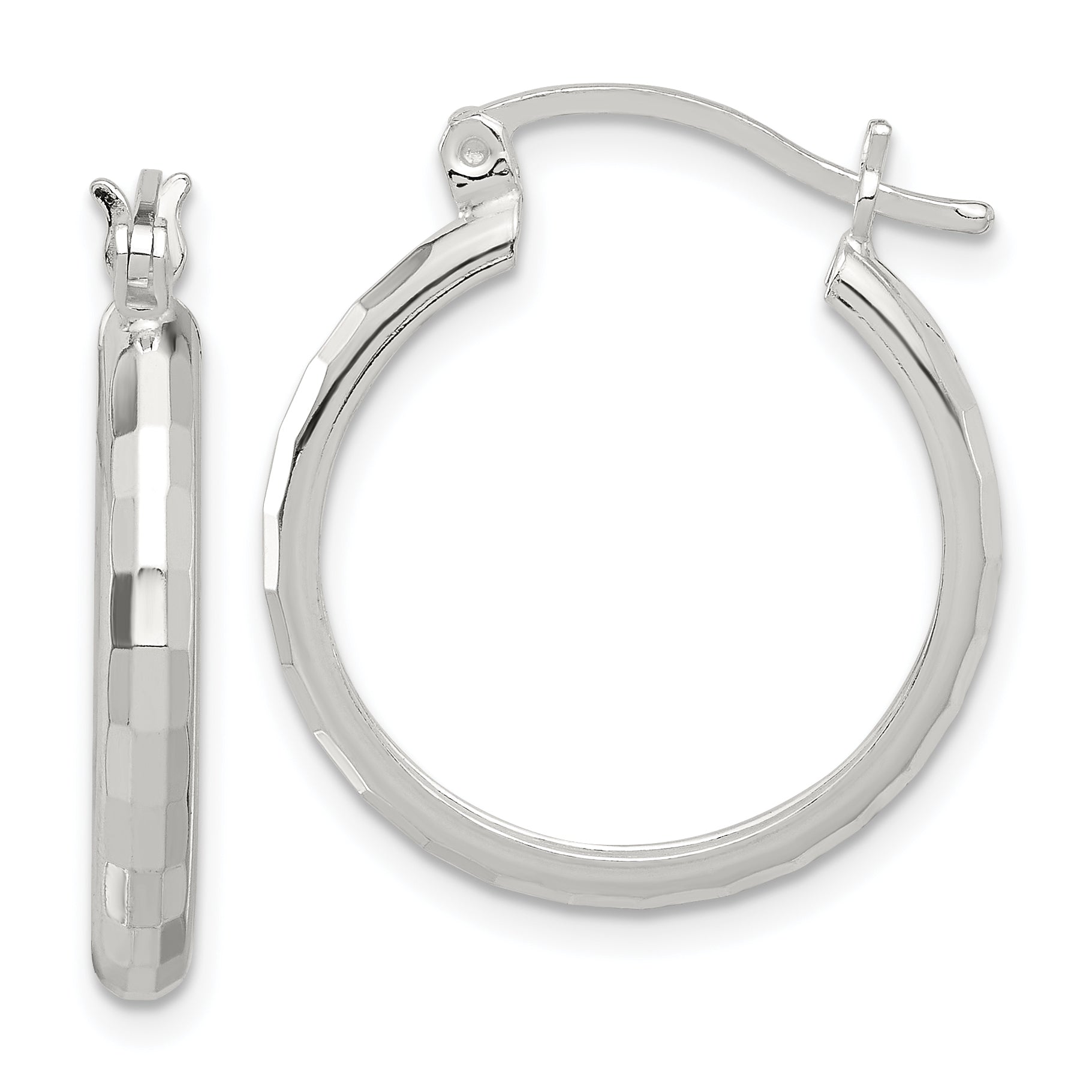 Sterling Silver Polished Textured Hoop Earrings