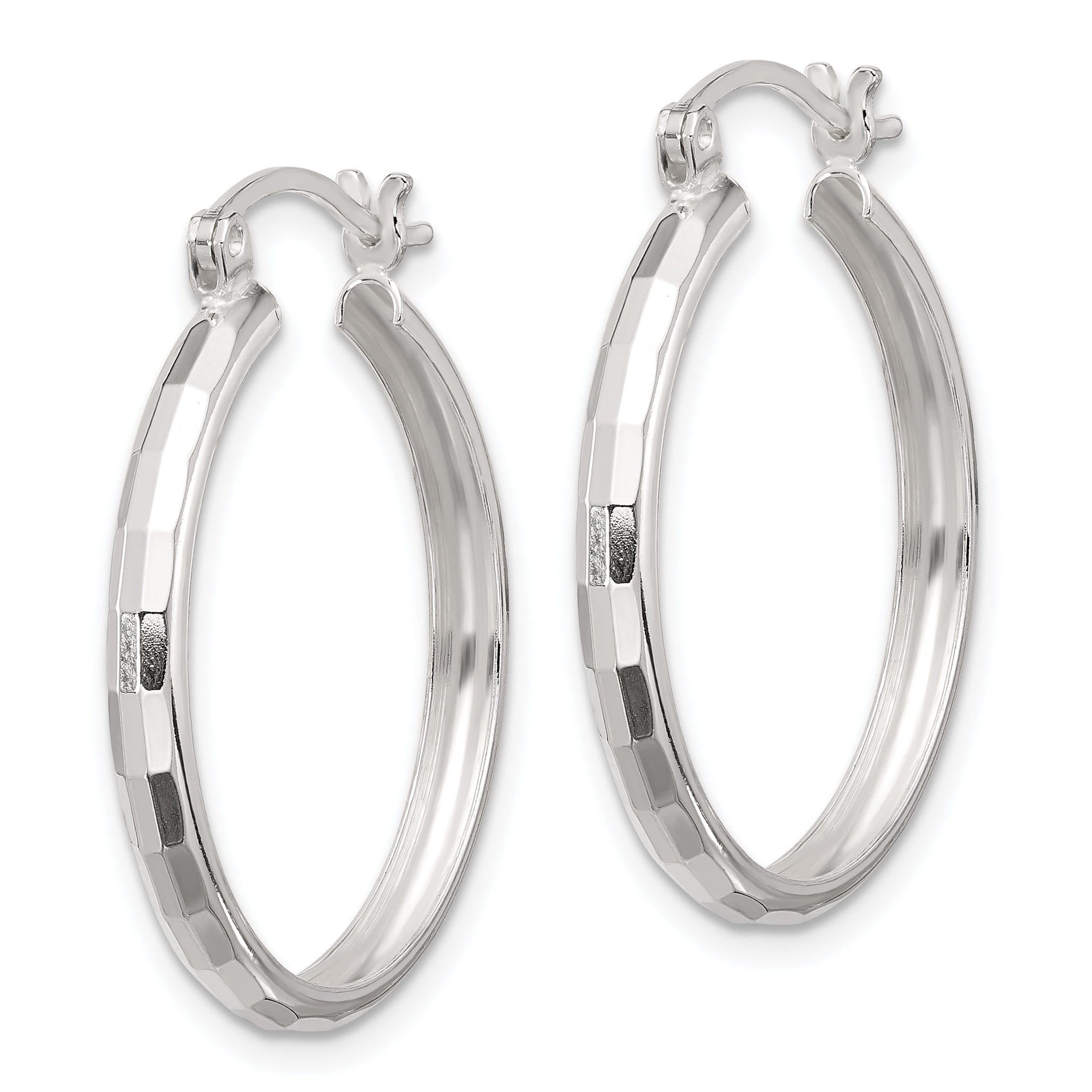 Sterling Silver Polished Textured Hoop Earrings