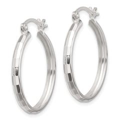 Sterling Silver Polished Textured Hoop Earrings
