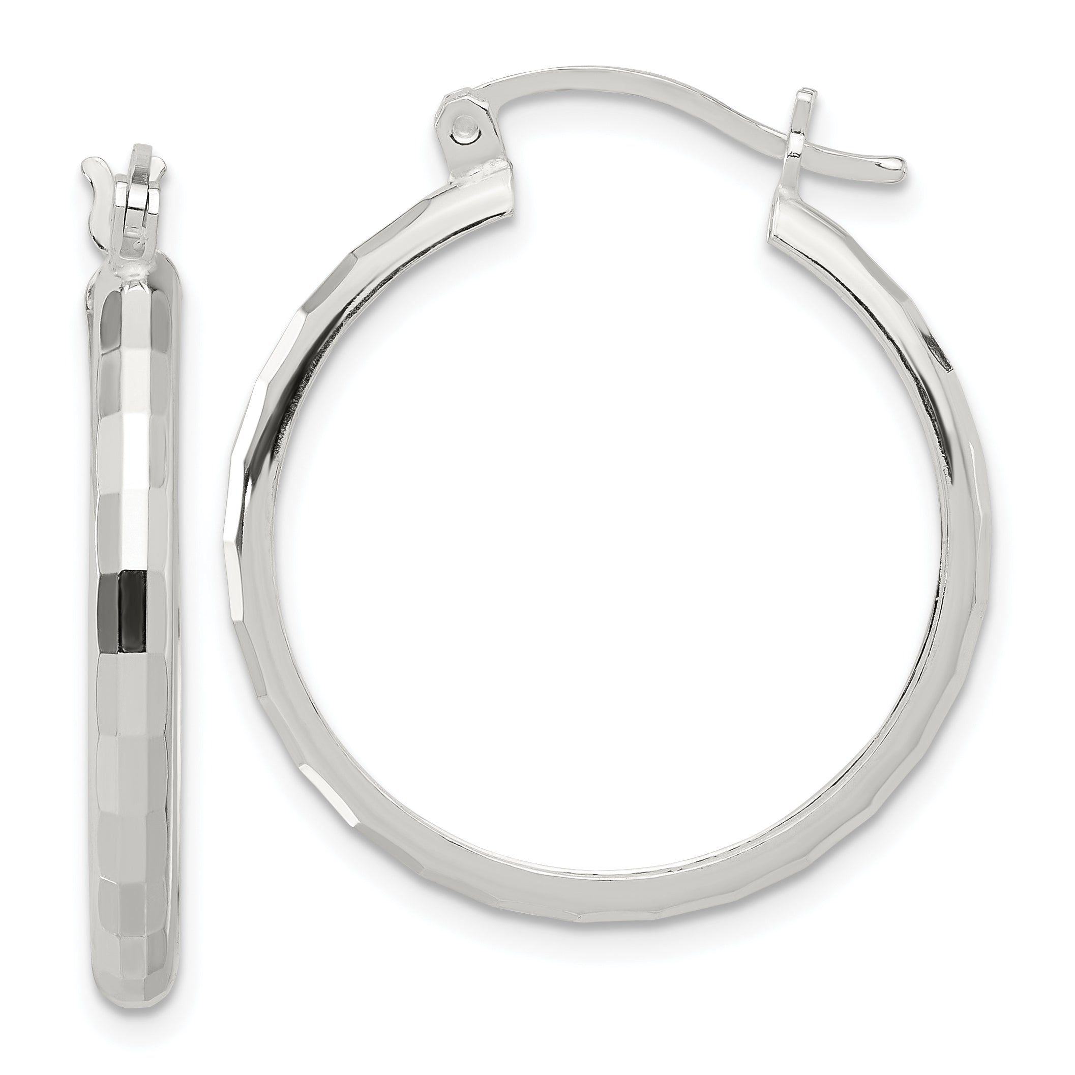 Sterling Silver Polished Textured Hoop Earrings Main image