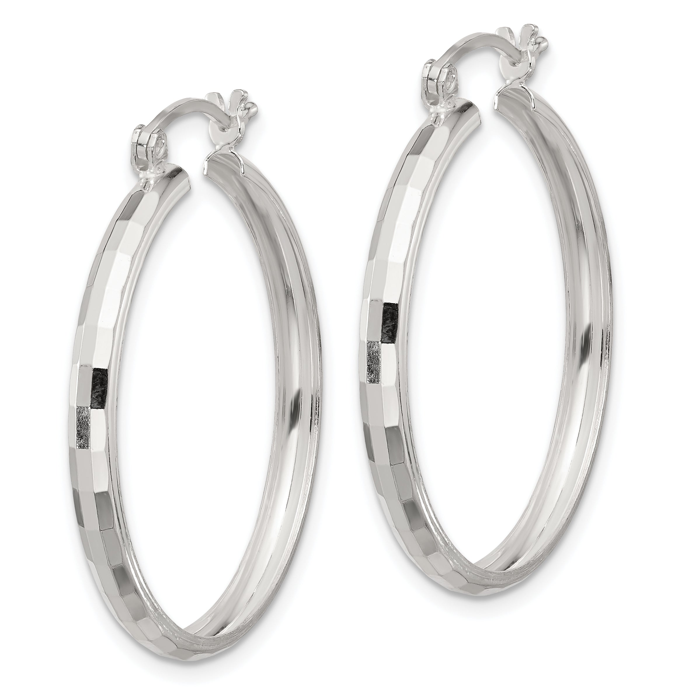 Sterling Silver Polished Textured Hoop Earrings Secondary image