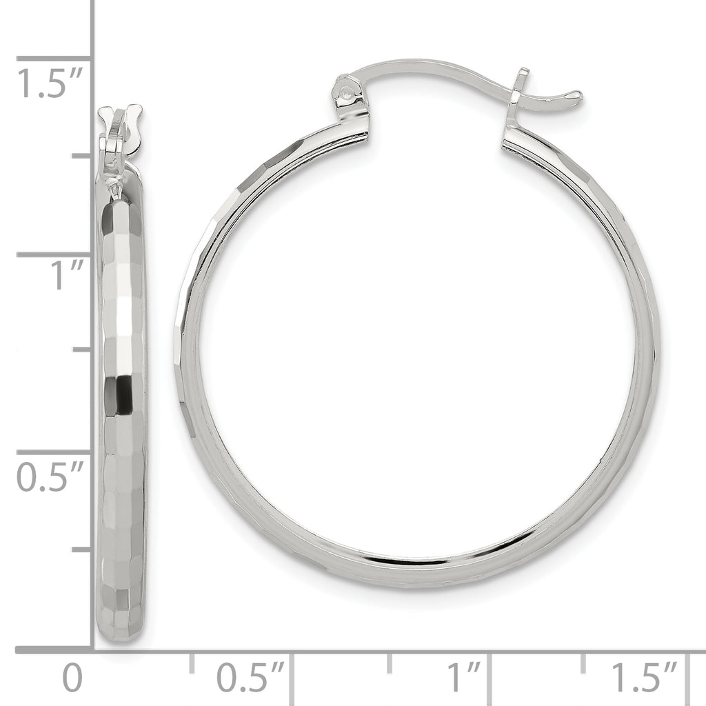 Sterling Silver Polished Textured Hoop Earrings