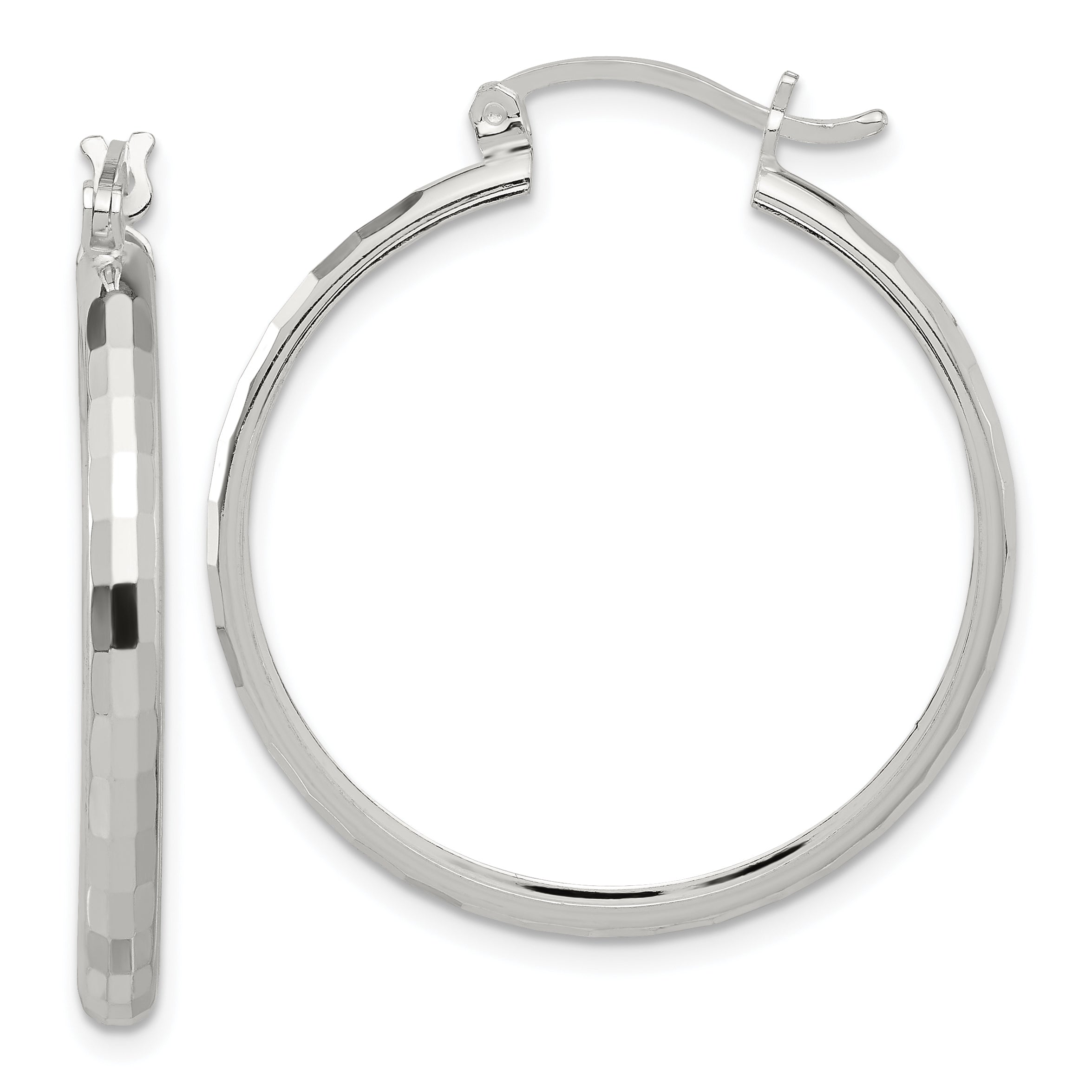 Sterling Silver Polished Textured Hoop Earrings Main image