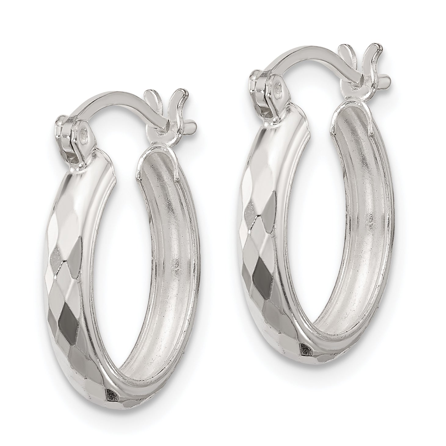 Sterling Silver Polished Textured Hoop Earrings Secondary image