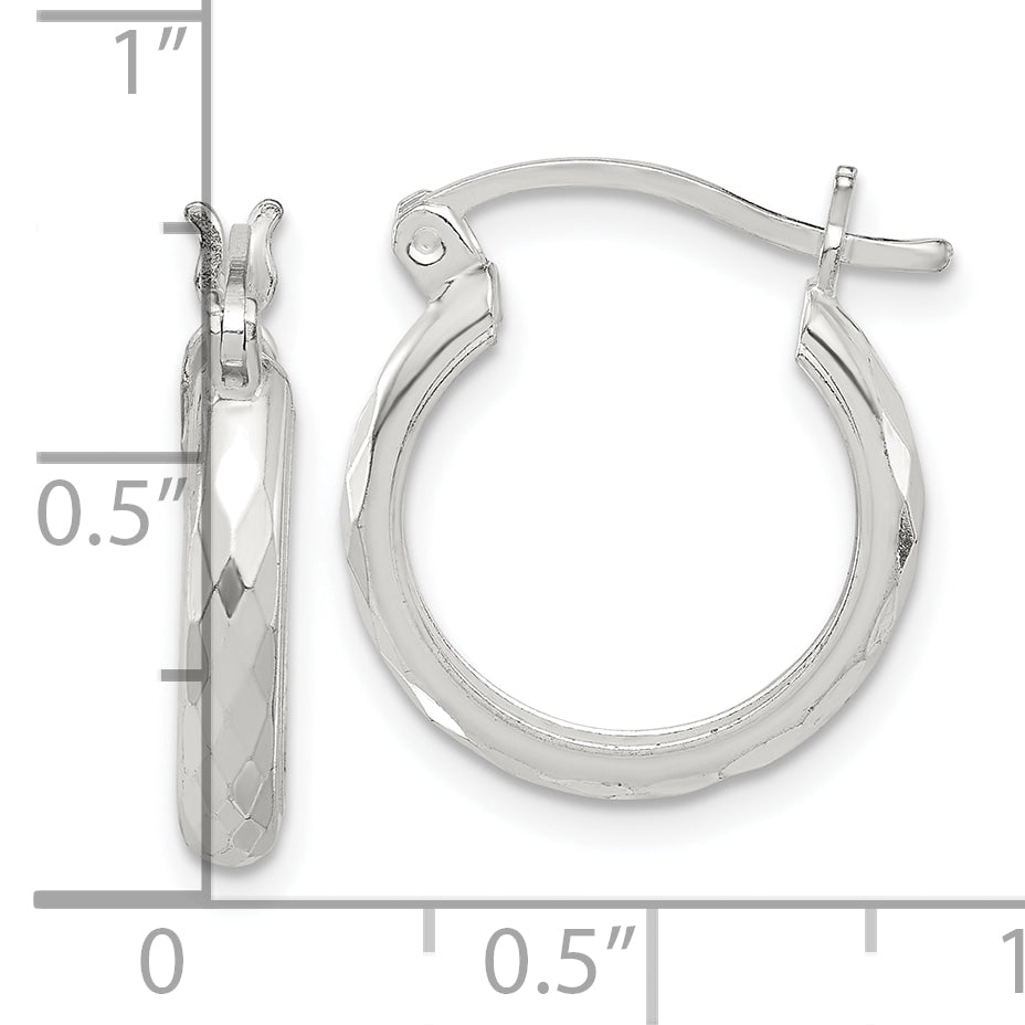 Sterling Silver Polished Textured Hoop Earrings