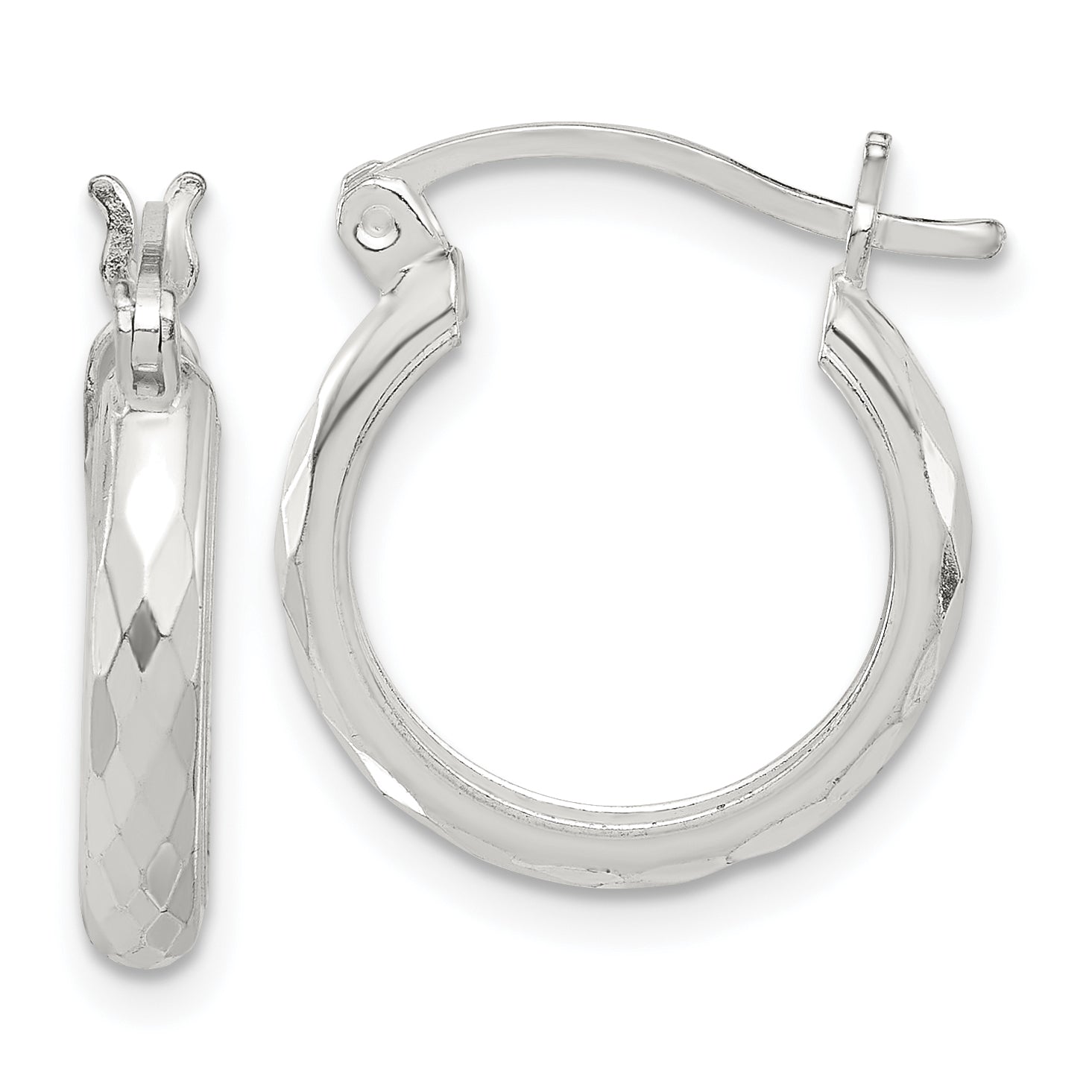 Sterling Silver Polished Textured Hoop Earrings