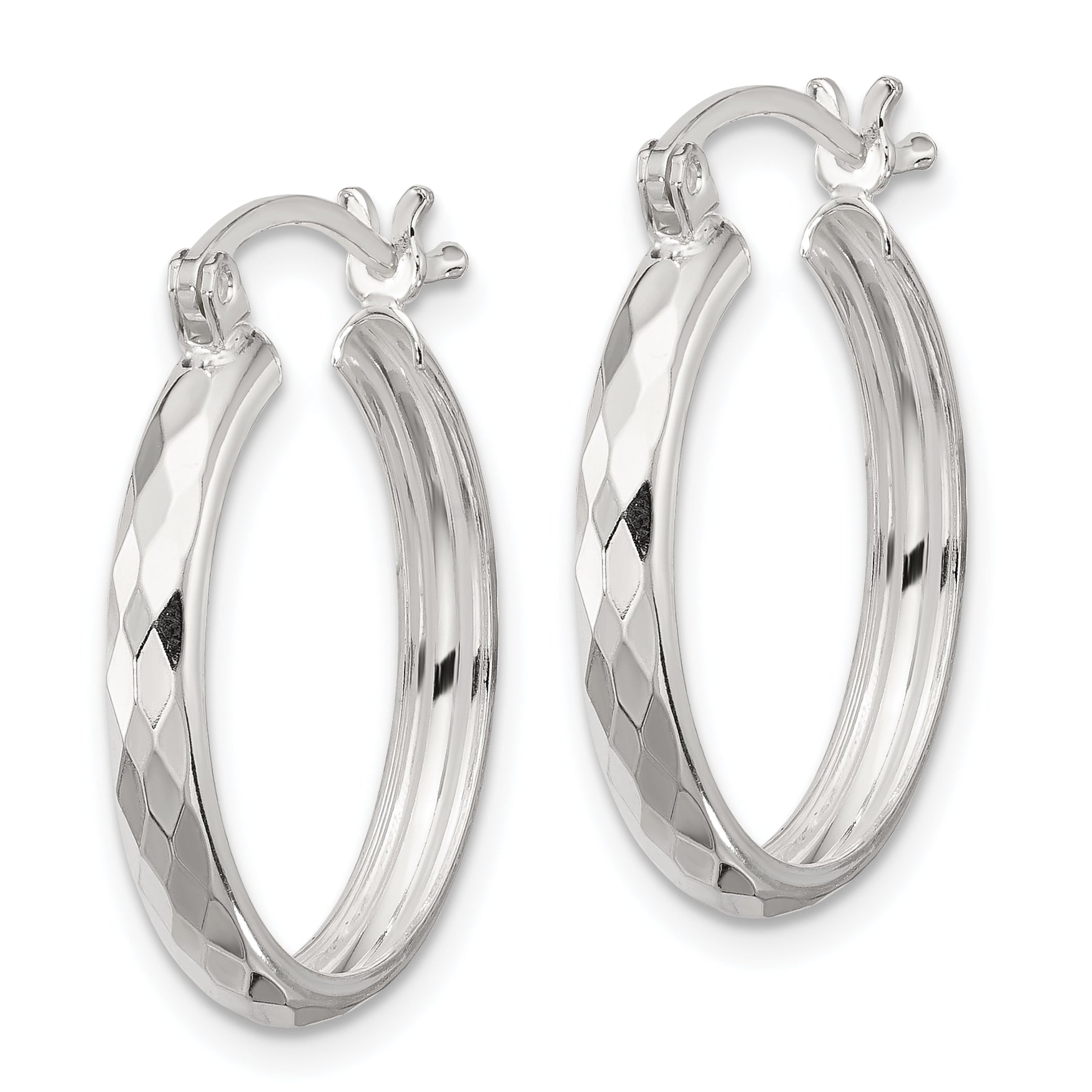 Sterling Silver Polished Textured Hoop Earrings Secondary image