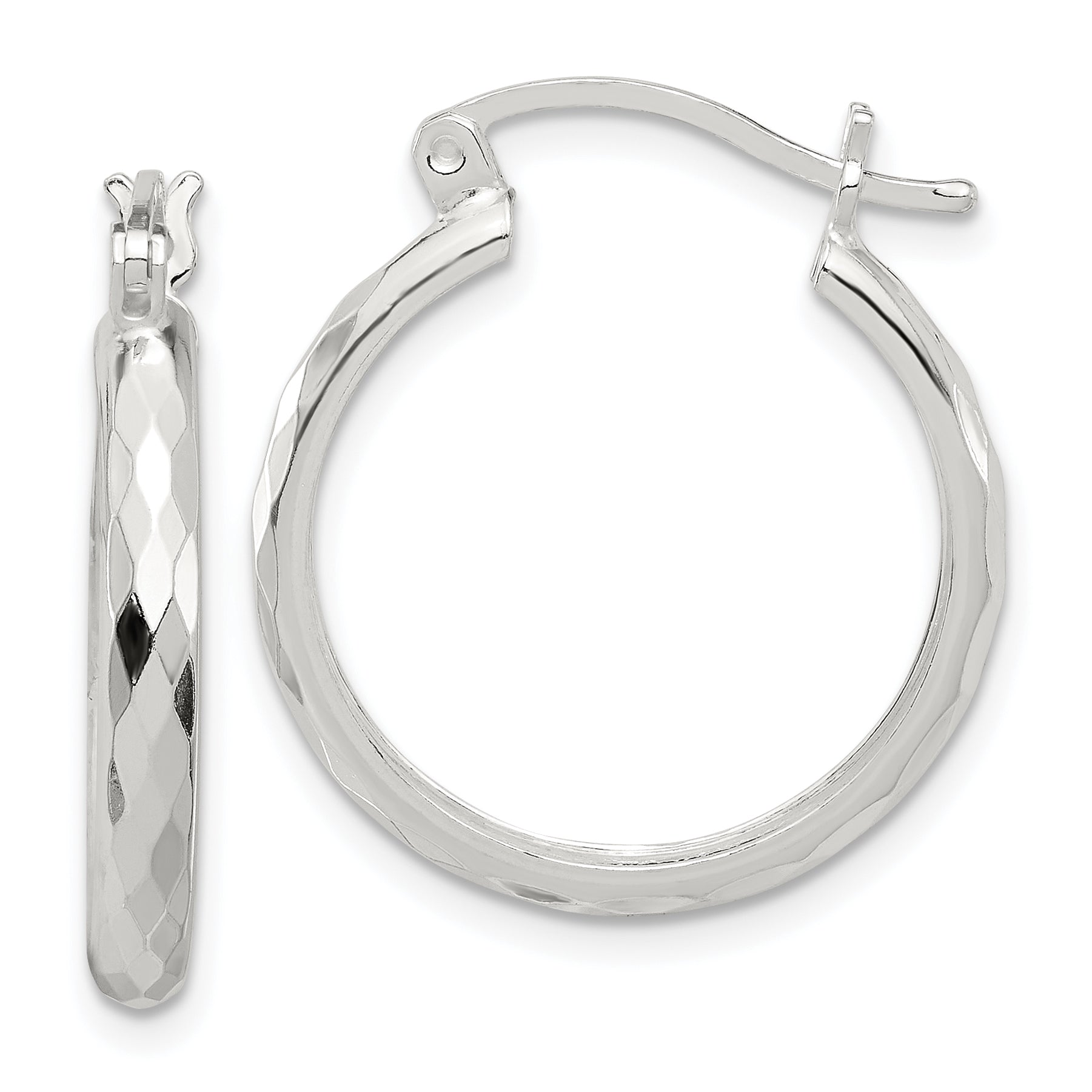 Sterling Silver Polished Textured Hoop Earrings Main image