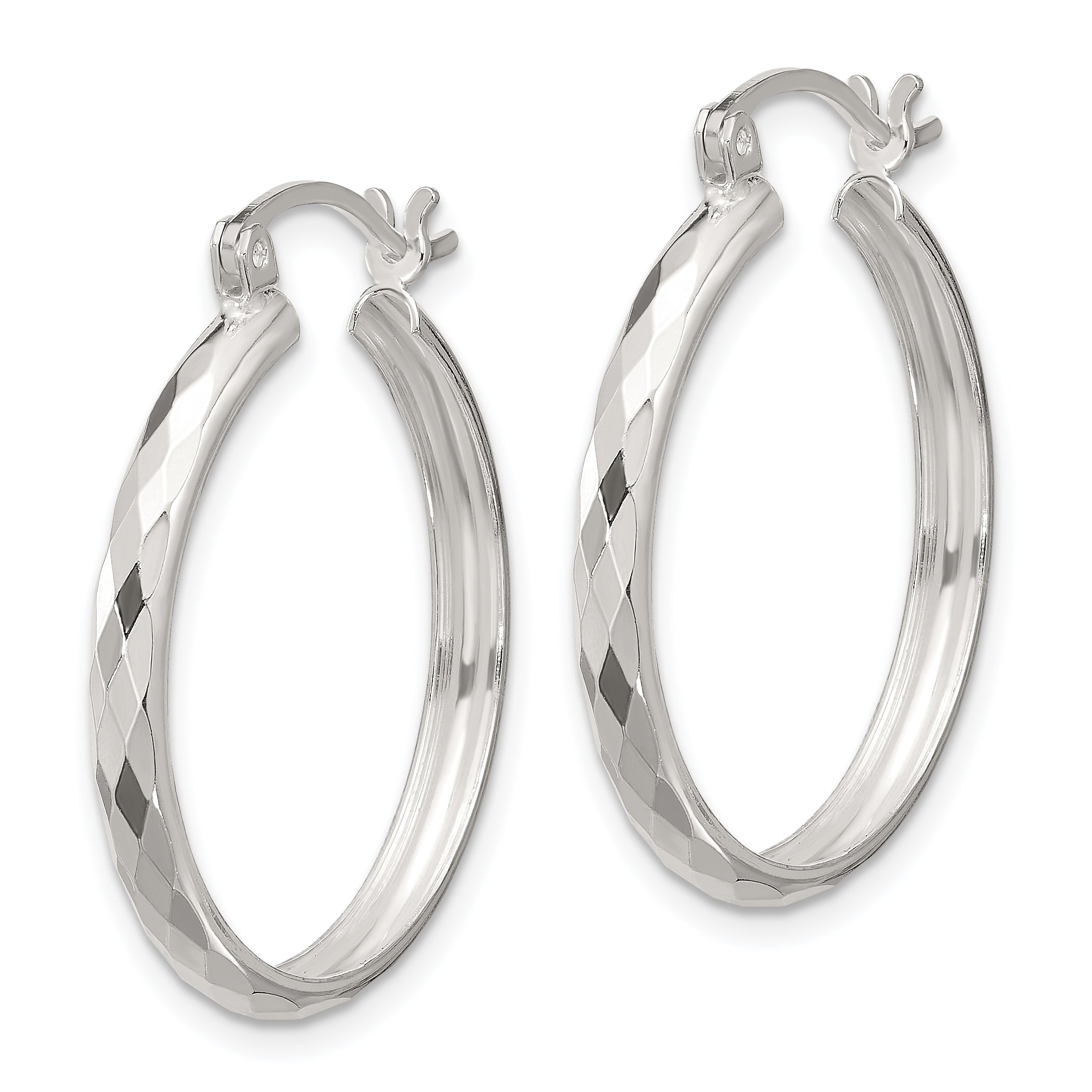 Sterling Silver Polished Textured Hoop Earrings
