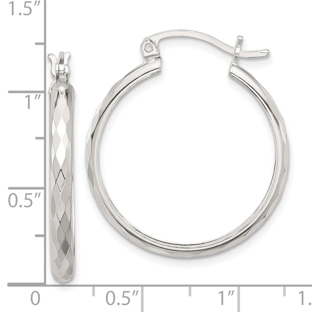 Sterling Silver Polished Textured Hoop Earrings