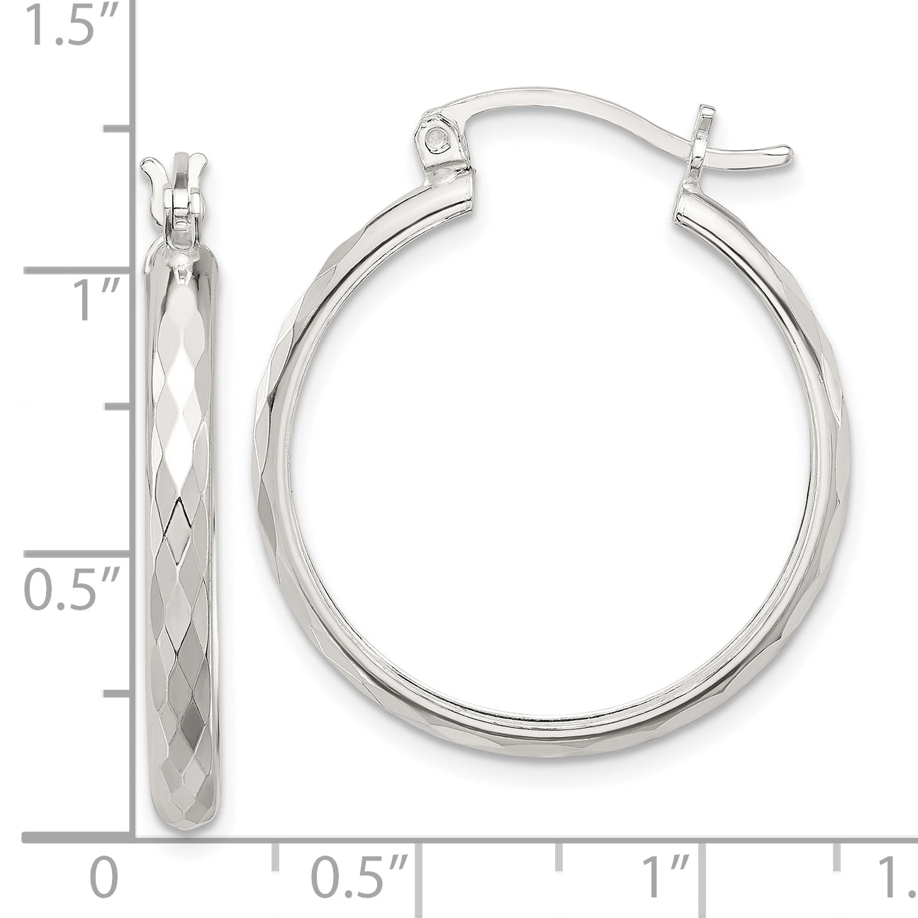 Sterling Silver Polished Textured Hoop Earrings