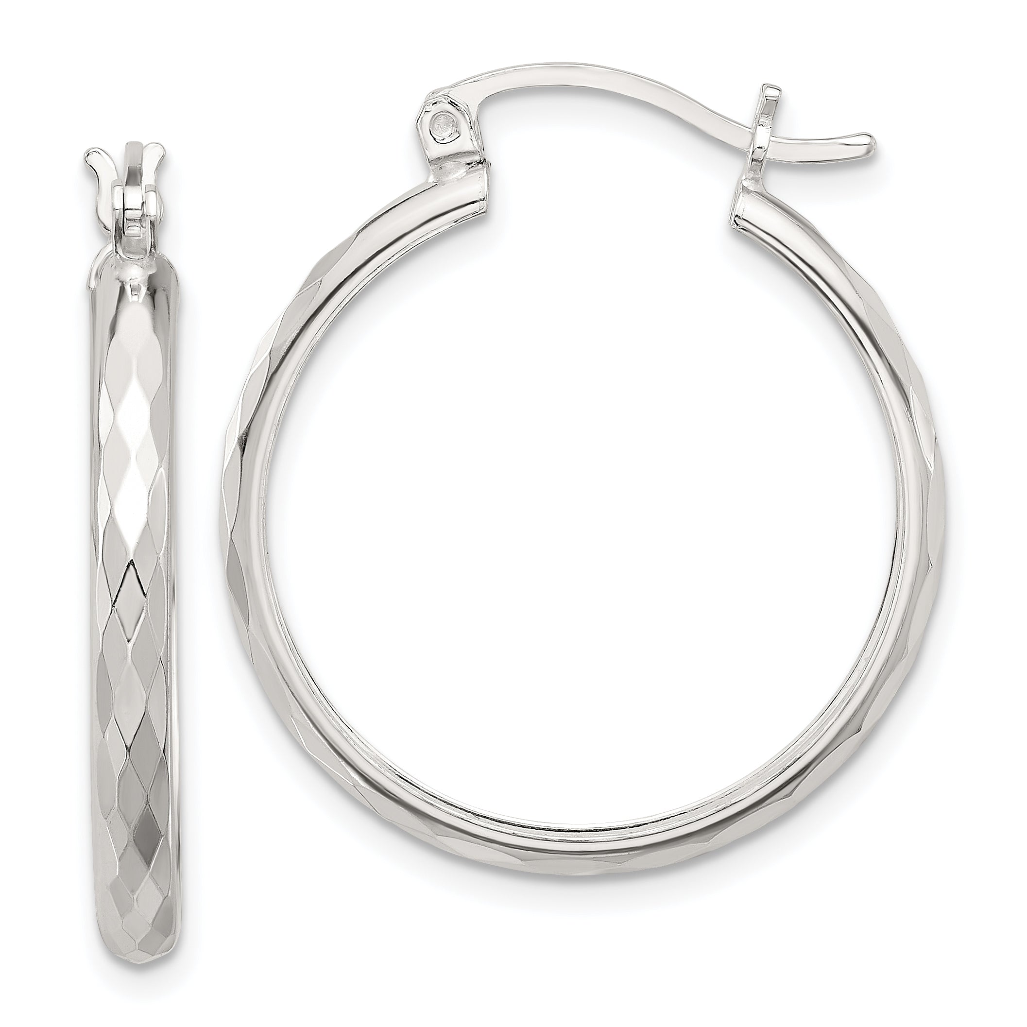 Sterling Silver Polished Textured Hoop Earrings Main image