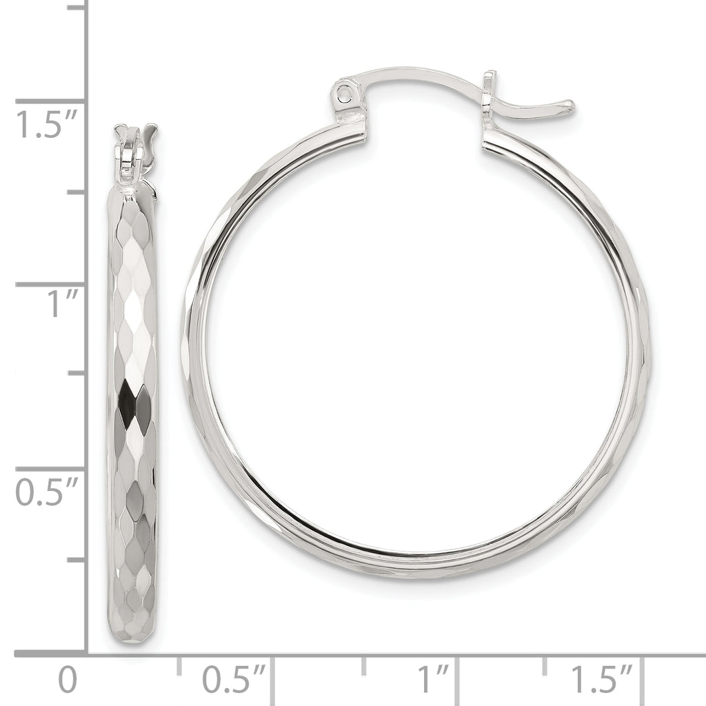 Sterling Silver Polished Textured Hoop Earrings
