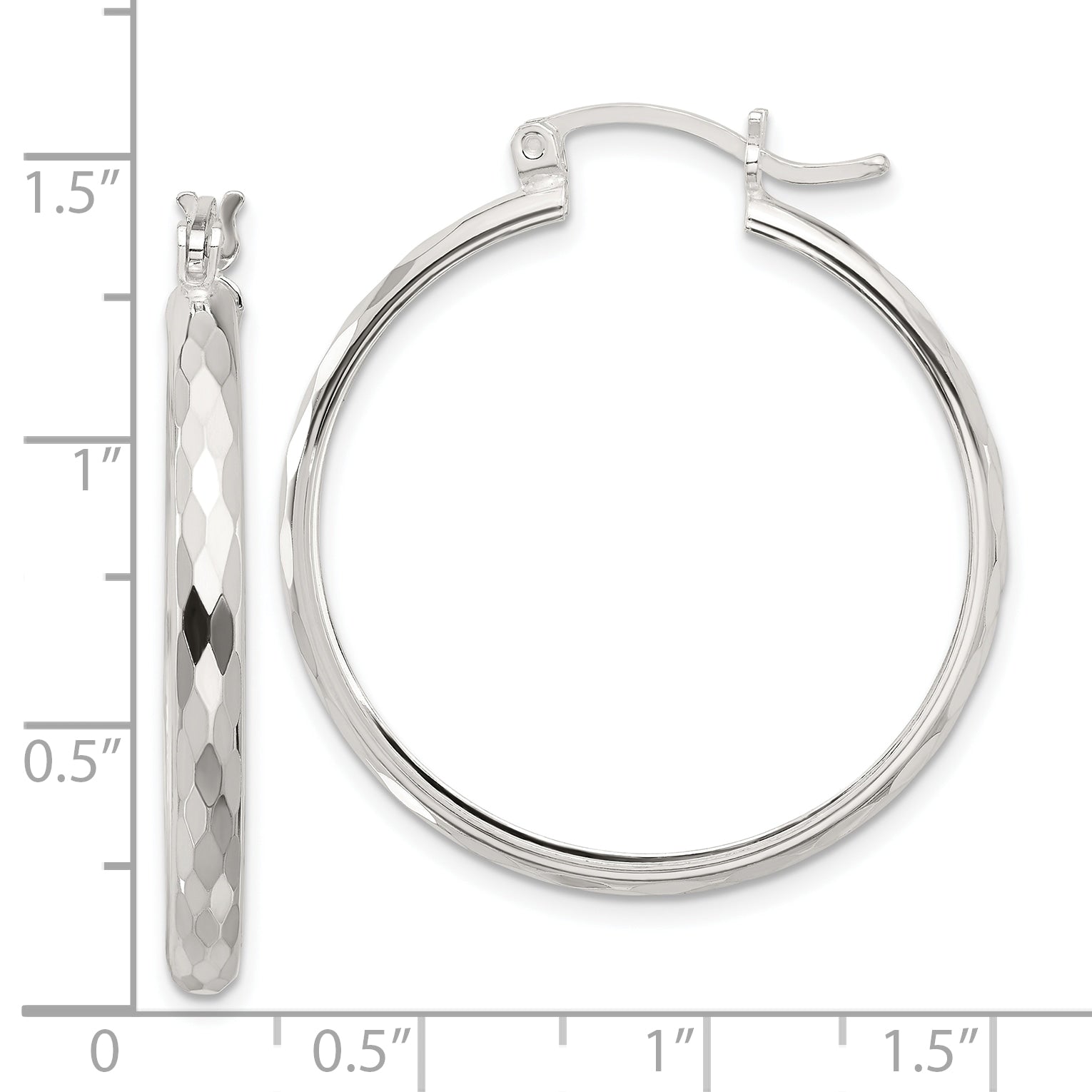 Sterling Silver Polished Textured Hoop Earrings