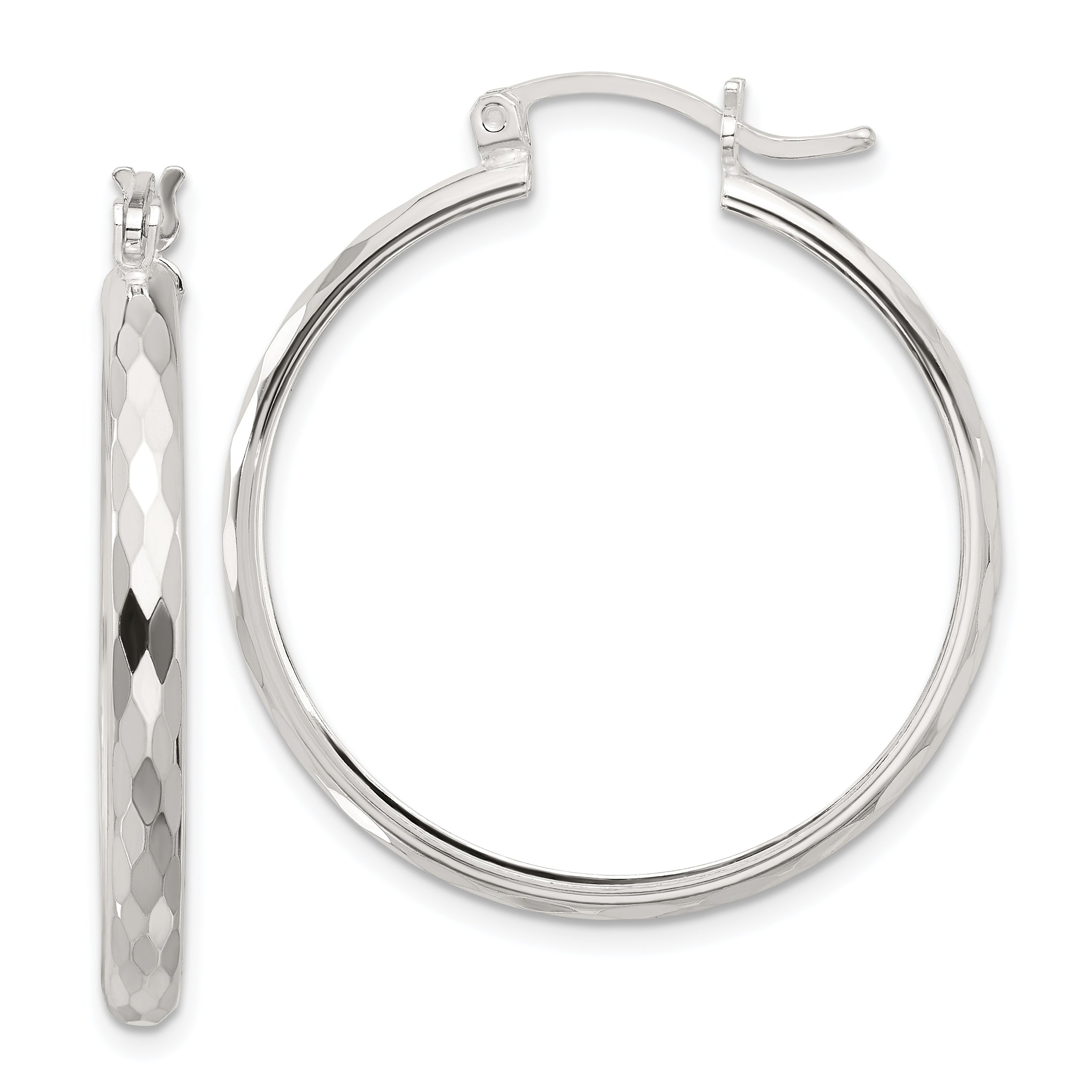 Sterling Silver Polished Textured Hoop Earrings Main image