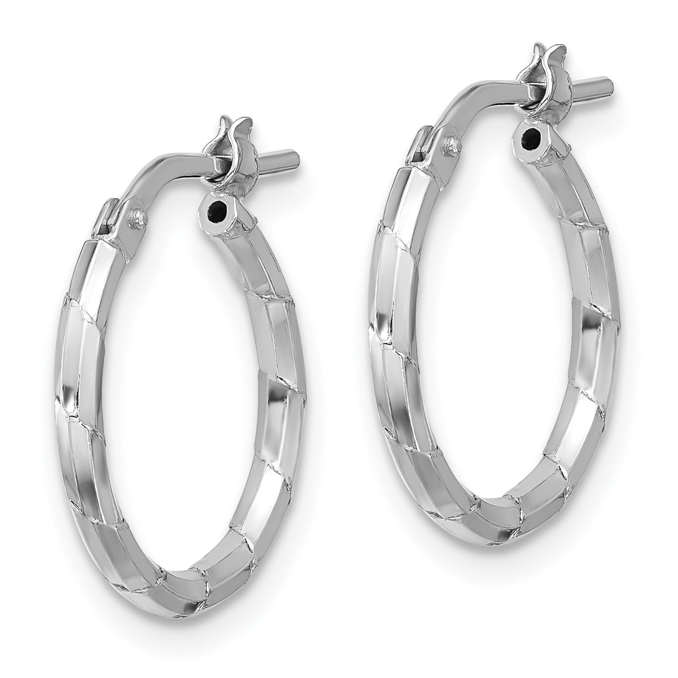Sterling Silver Rhodium-plated Polished Textured 1.60mm Hoop Earrings Secondary image