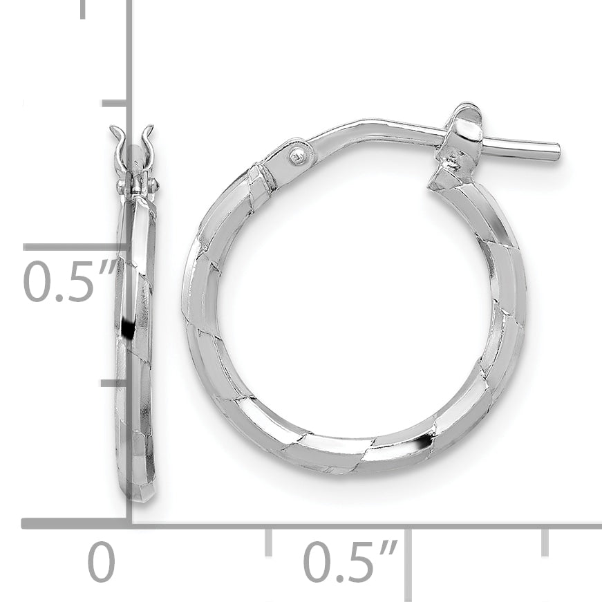 Sterling Silver Rhodium-plated Polished Textured 1.60mm Hoop Earrings