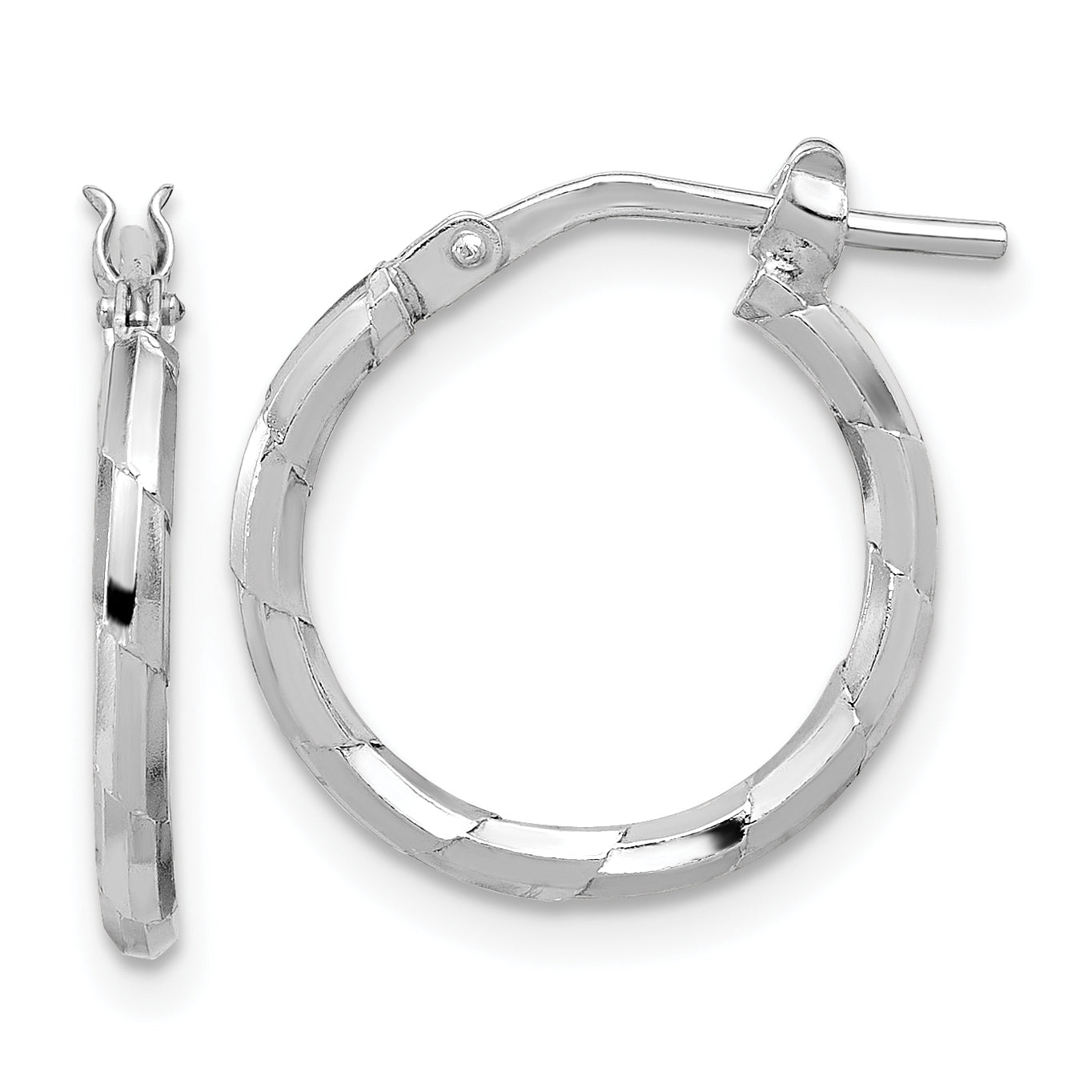 Sterling Silver Rhodium-plated Polished Textured 1.60mm Hoop Earrings Main image