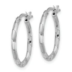 Sterling Silver Rhodium-plated Polished Textured 1.60mm Hoop Earrings