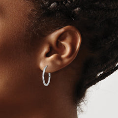 Sterling Silver Rhodium-plated Polished Textured 1.60mm Hoop Earrings