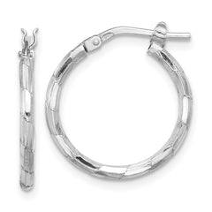 Sterling Silver Rhodium-plated Polished Textured 1.60mm Hoop Earrings