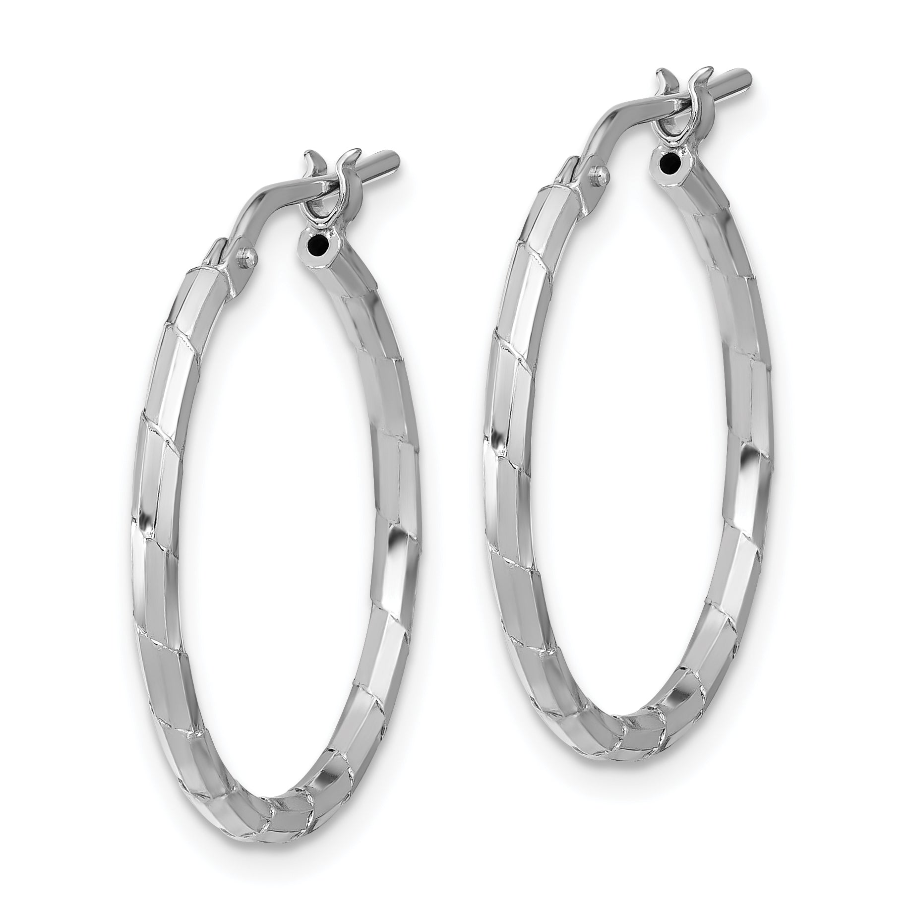 Sterling Silver Rhodium-plated Polished Textured 1.60mm Hoop Earrings Secondary image