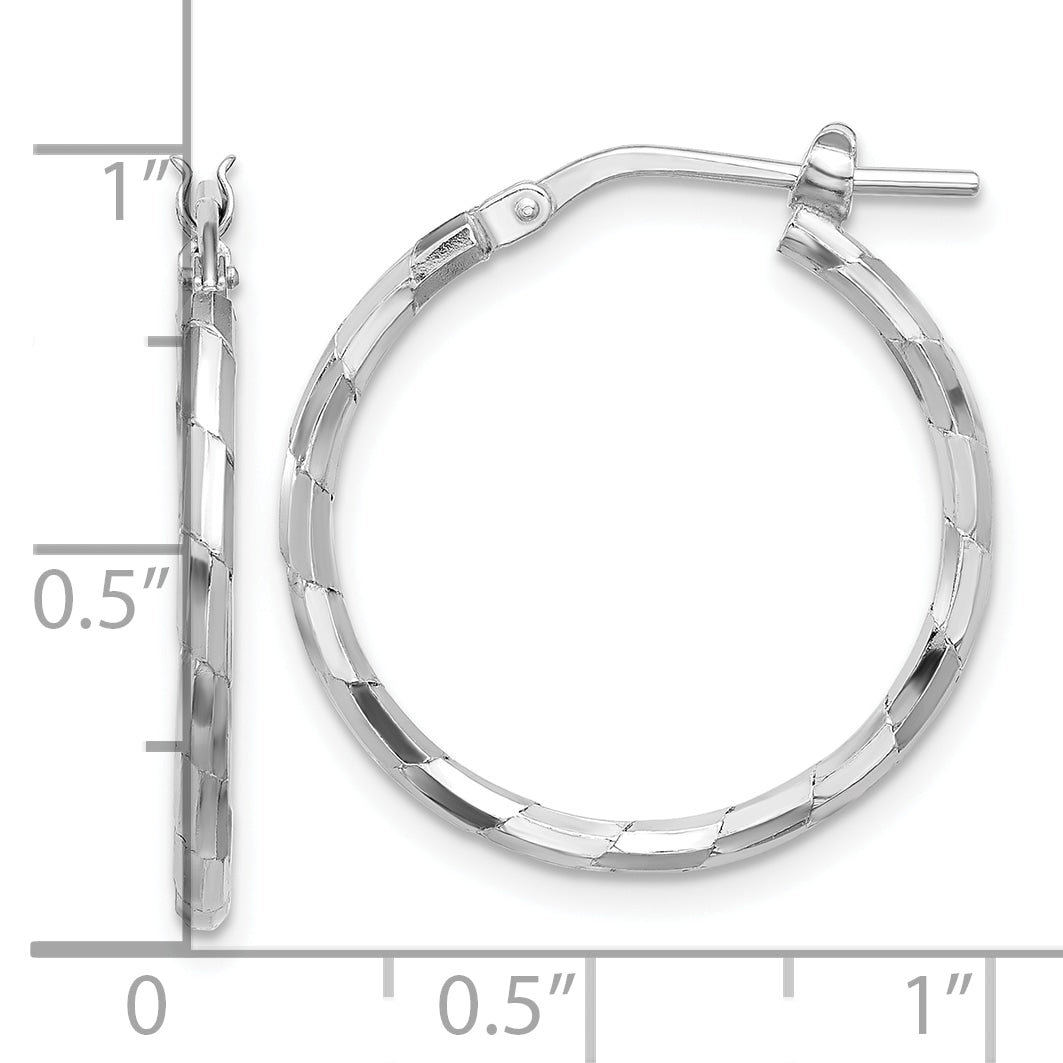 Sterling Silver Rhodium-plated Polished Textured 1.60mm Hoop Earrings