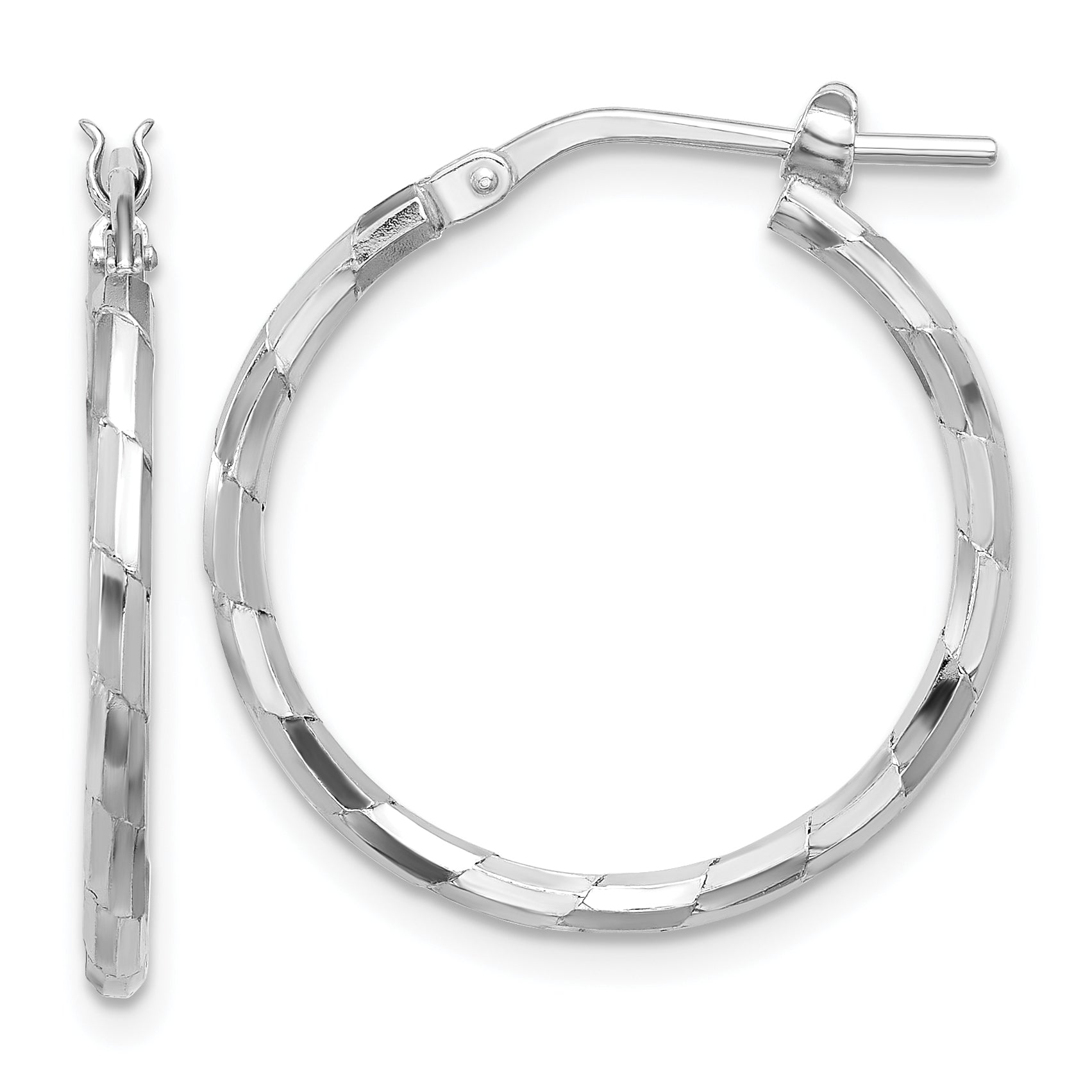 Sterling Silver Rhodium-plated Polished Textured 1.60mm Hoop Earrings Main image